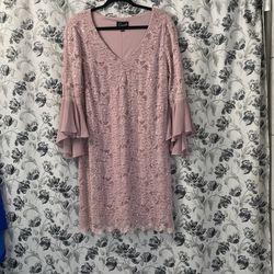 Pale Pink Floral Dress With Sequins (Size: 14)