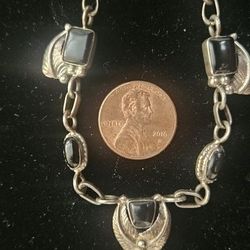 Native Made Sterling And Onyx Necklace 