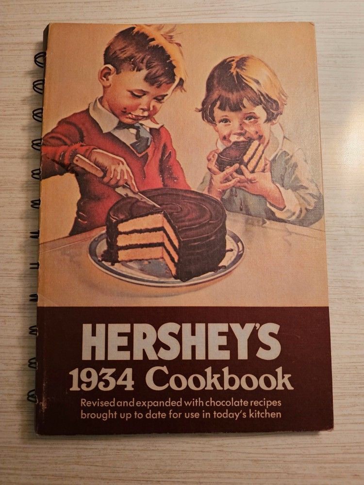Hershey's 1934 Revised and Expanded Chocolate Baking Cookbook 1971. Published by Hersheys
Desserts, Pies, Breads.
Rare find in excellent condition.