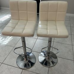 Set Of Two White Bar Stools 