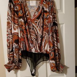 Perfectly Priscilla Long Sleeve Bodysuit with Paisley Print Size 3X 
