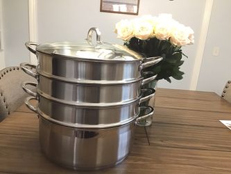 Olla vaporera de tres niveles de acero inoxidable de 38cm