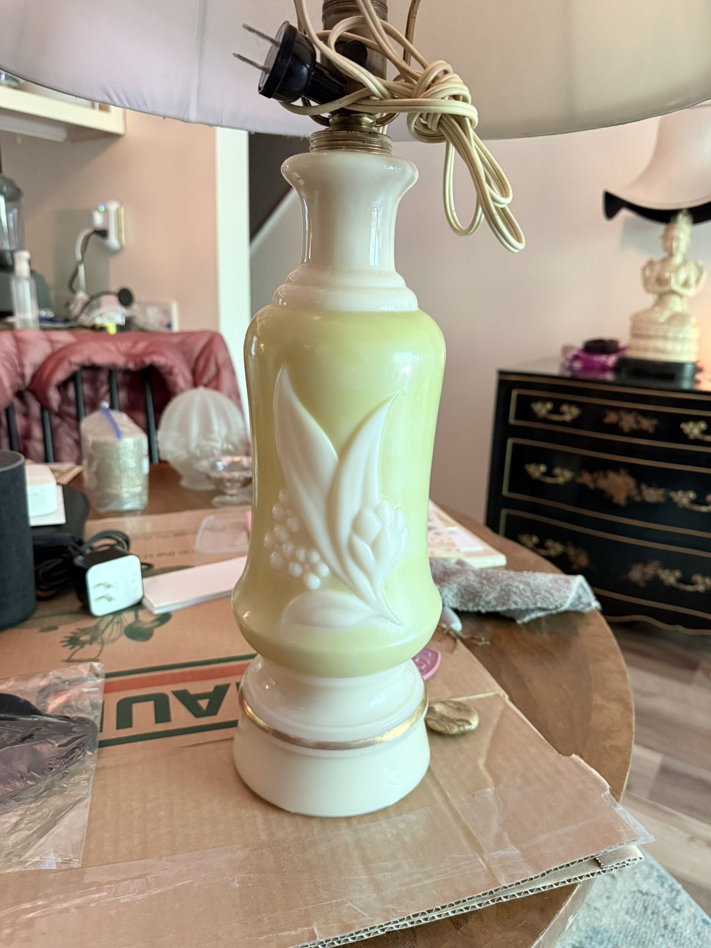 Pair of Vintage Aladdin Alacite Table Lamps – 1930s Floral Relief $125 for the pair (OBO)