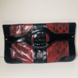 Kate Landry Red Snakeskin Leather Clutch Purse