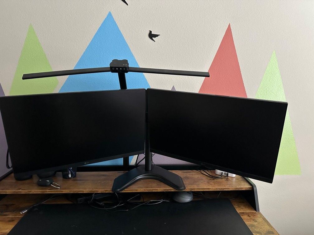 Dual LG 24” Full HD IPS Monitors + Dual Monitor Stand – 144Hz, HDR10, Adjustable Setup!