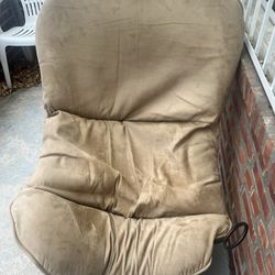 Tan Suede Papasan Chair with Metal Frame
