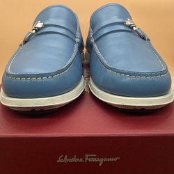 Salvatore Ferragamo Lorien Saxony Blue Loafers Rubber Sole US 7.5 D Italy