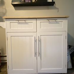Kitchen Island/Cart With Butcher Block Top And Storage