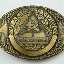 GREAT 2ND ARMORED DIVISION HELL ON WHEELS MILITARY BELT BUCKLE BRASS TANK ARMY