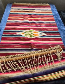 Vintage Mexican Serape Blanket with Fringe