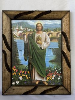 Imagen De San Judas Pequeño 9”x11” Con Marco De Madera Rústico 
