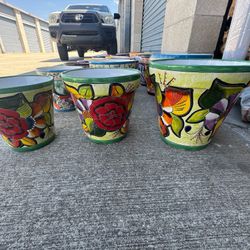 Set Of 3 Talavera Pot 10” Tall, 9” Tall, 8 Tall $75set