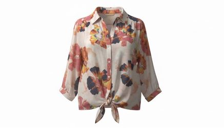 Floral Print Tie-Front Button-Up Blouse