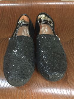 Girls Toms black sparkly slip on flats -size 1 - worn once