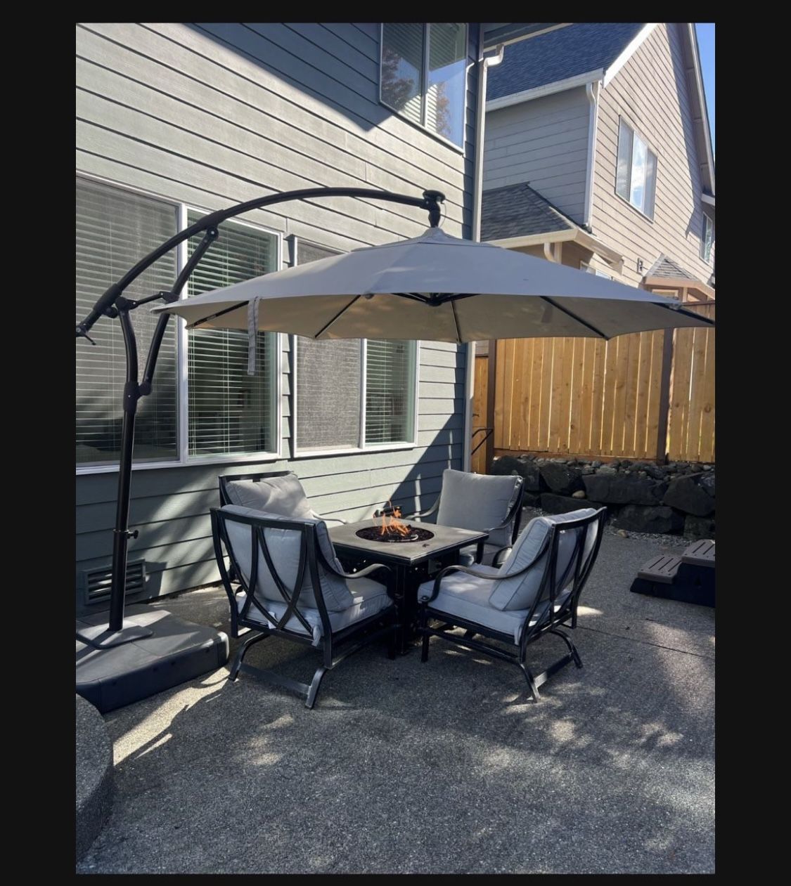 Patios Furniture, Fire Pit, Large Umbrella