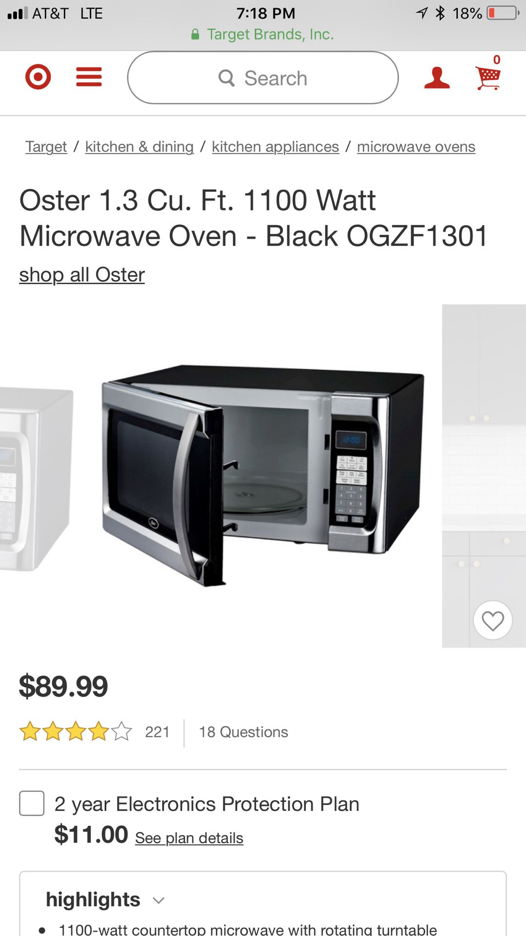 Oster 1.3 Cu. Ft. 1100 Watt Microwave Oven - Black OGZF1301 for Sale in  Portland, OR - OfferUp