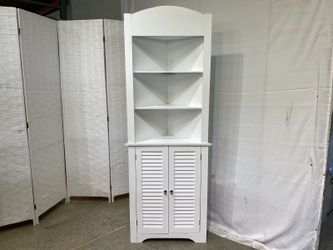 Tall White Louvered Door Corner Cabinet