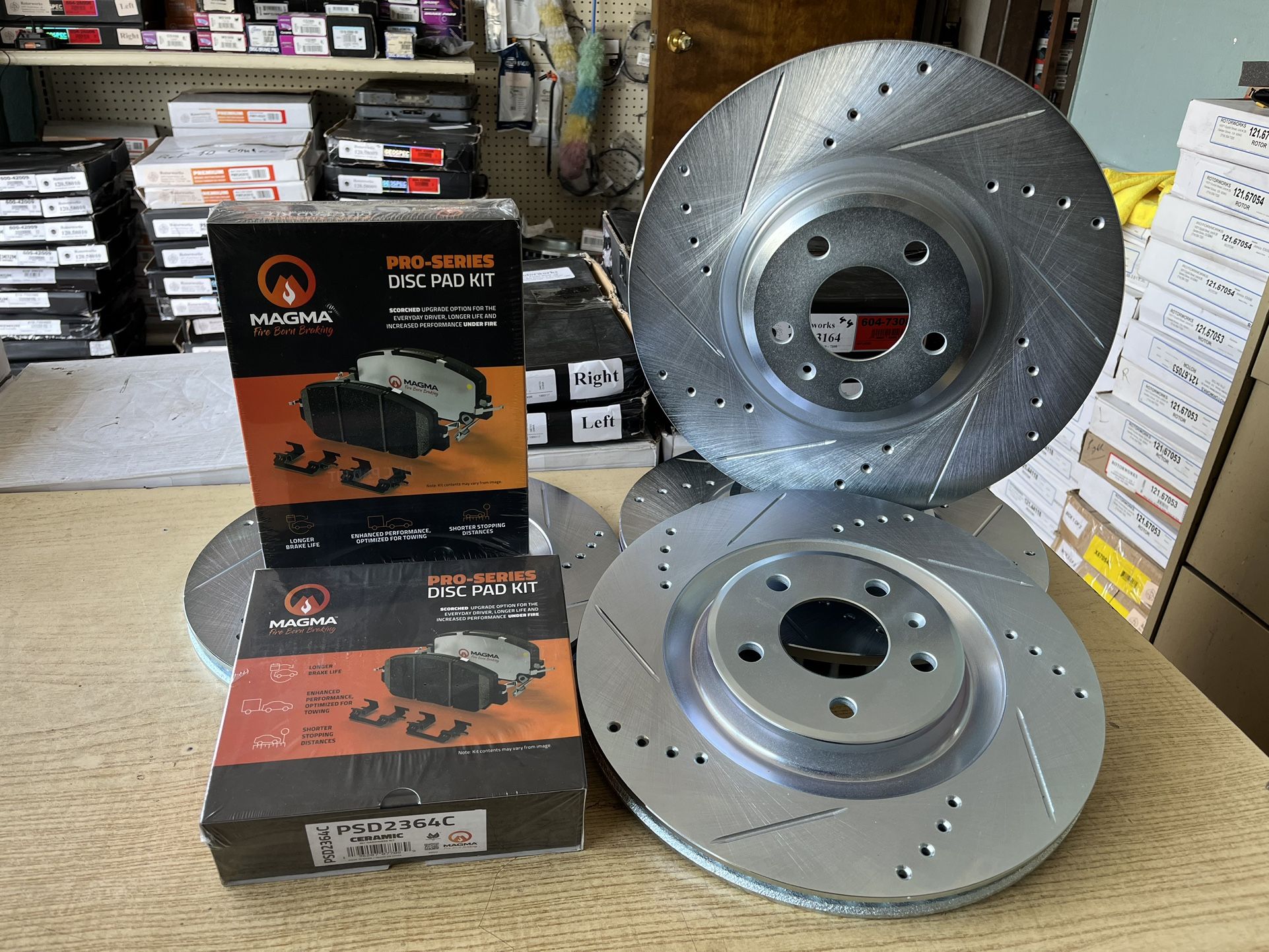 Audi S4 18-23, S5 19-23 Front & Rear Drill Slot Rotors Ceramic Brake Pads