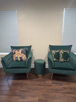 Set of two chairs brand new with round ottaman