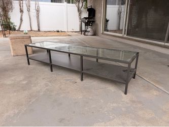 Modern Glass Top Coffee Table with Metal Frame + Lower Shelf