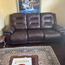 Real brown Leather reclinable motorized couches