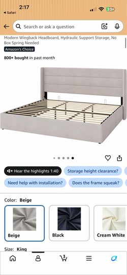 King upholstered bed frame with storage