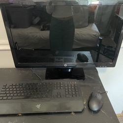 2 same hp monitors, keyboard, wired mouse, PC
