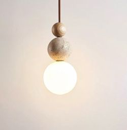 Modern Indoor Pendant Light Natural Stone Spherical Hanging Light Frosted White Glass Suspension Pendant Lamp for Bedside Restaurant Kitchen Island Ai