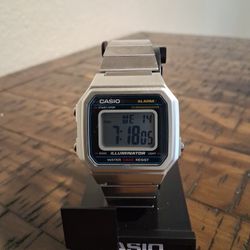 Casio B650W Mens Silver Digital Alarm Chrono Stainless Steel Quartz Watch