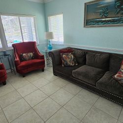 Fairmont Designs Beth Sofa in Emily/Charcoal And 2 Oversized Wingback Chairs