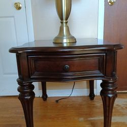 3 Piece Cherry Wood Tables with 3 Lamps