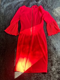 New Calvin Klein Women's Red Pleated Bell Sleeve Knee-Length Dress Size 4