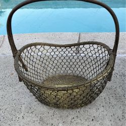 Vintage Rustic Woven Brass Wire Basket