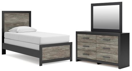 Broachmyn Black/Gray Twin Panel Bed, Dresser and Mirror