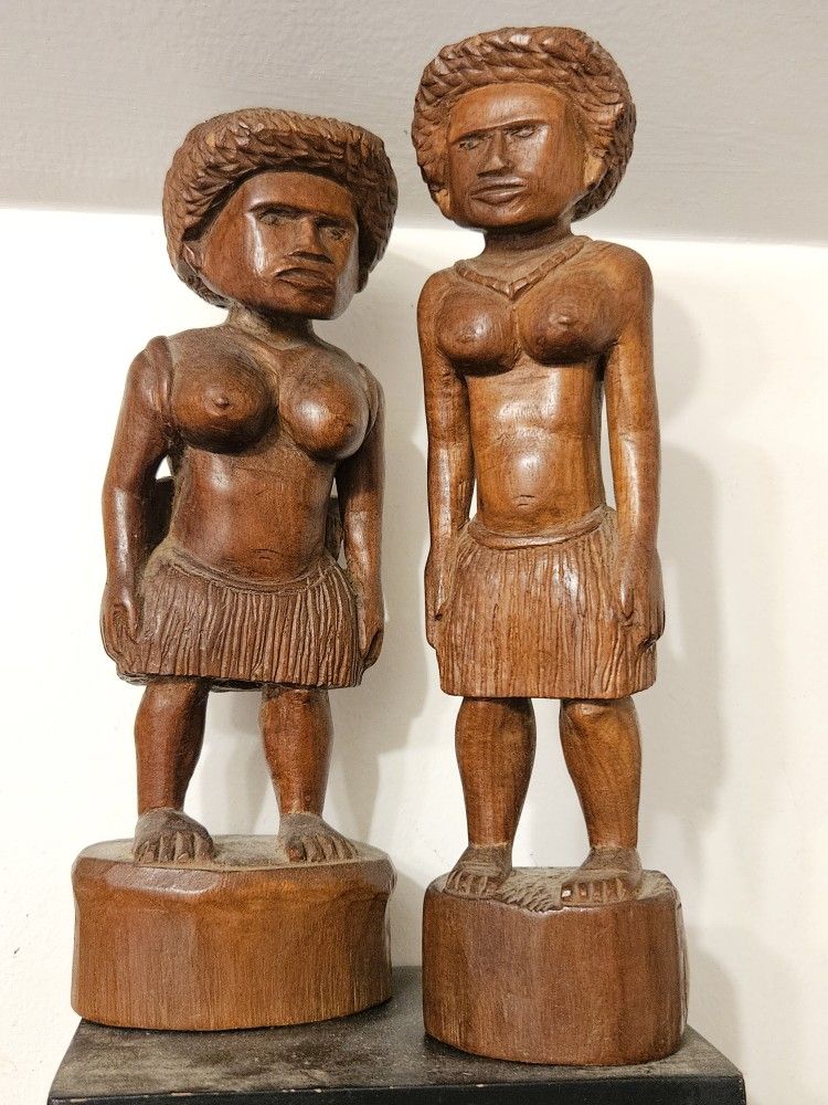 Vintage Midcentury Set Of 2 HandCarved art African Women