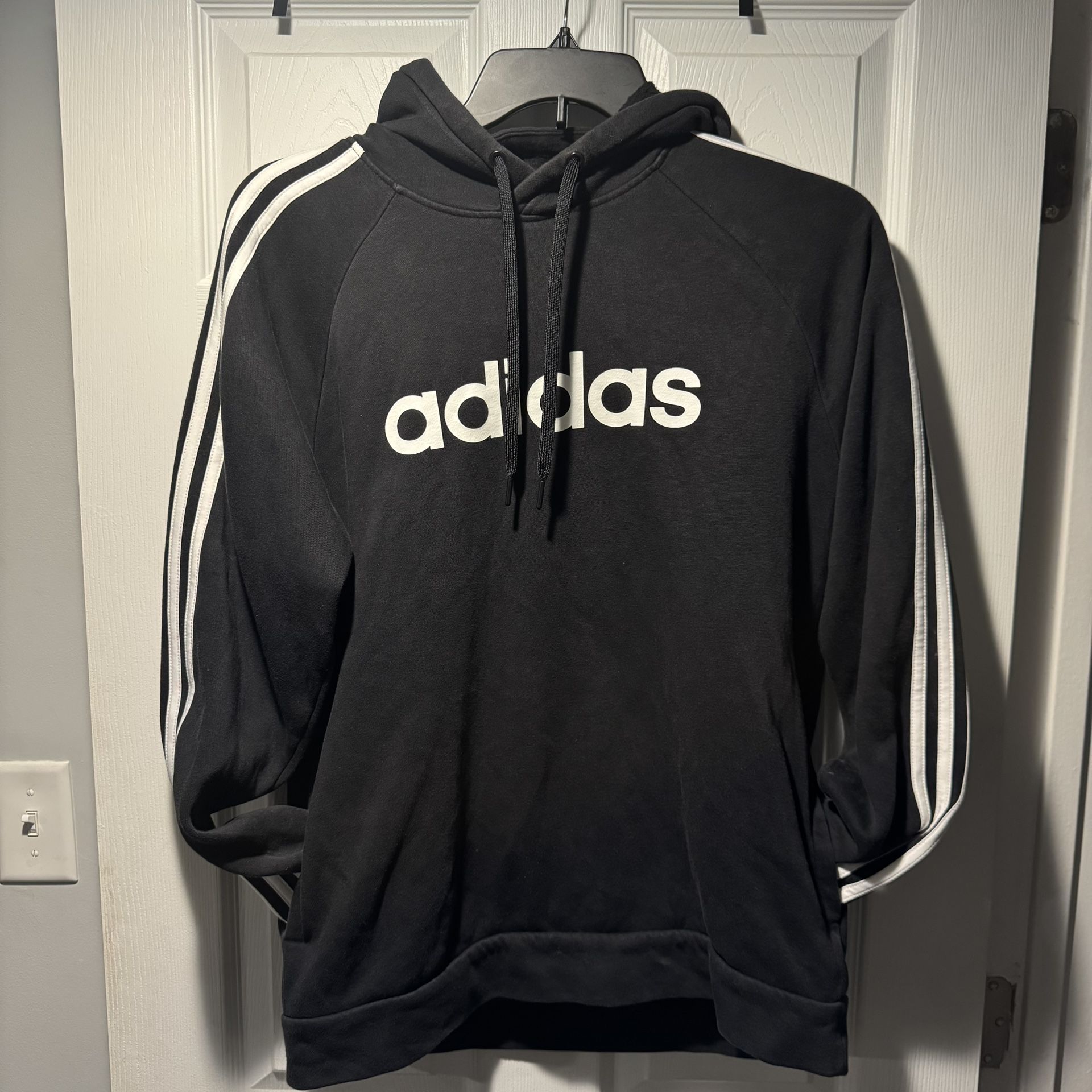 Black And While Striped Adidas Hoodie Size L