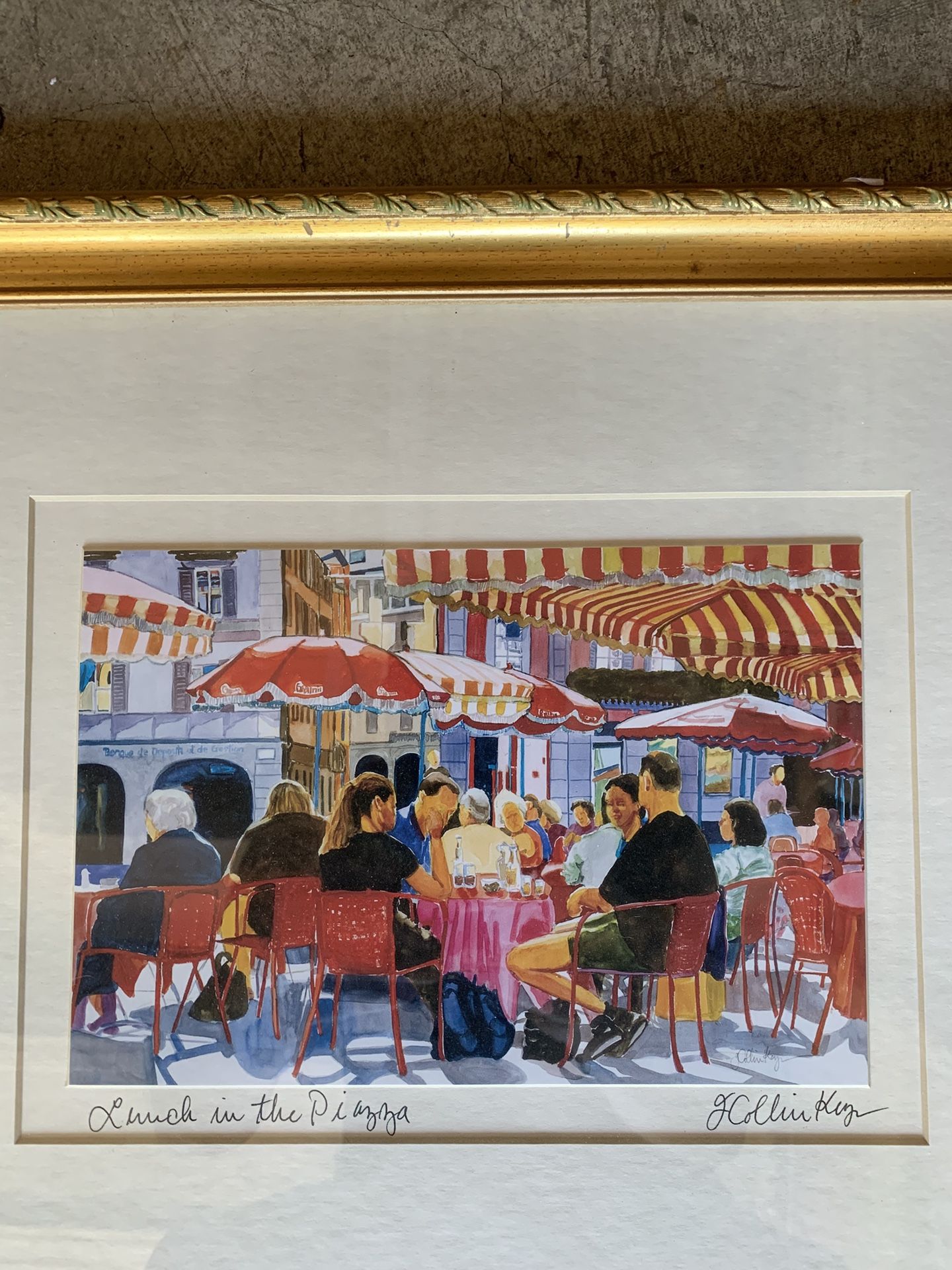J Collin Key “Lunch In the Piazza” Picture With Frame. 16 x 14 inches