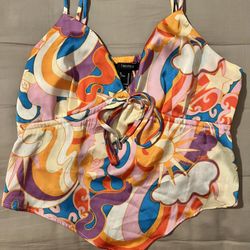 Multicolor, patterned spaghetti silk strap top - Forever 21