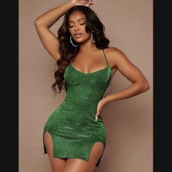 Green Shimmer Split Dress