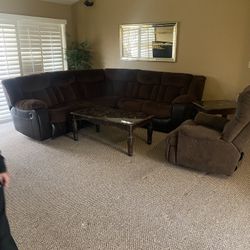 Dark Brown Sectional With Chair
