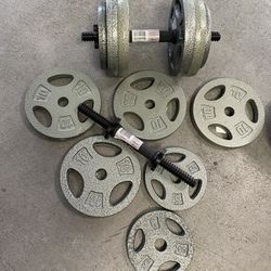 💥BRAND NEW - TOTAL 100lb - Weight Plates 1” - DUMBBELL HANDLES with COLLARS💥