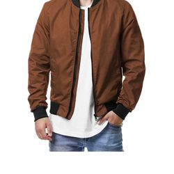 Men's Coat Bomber Jacket with Pocket and Rib Knit Cuff