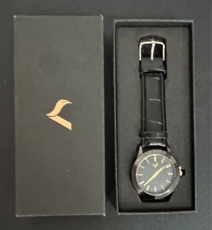 NEW American Eagle Black Gold Tone Black Faux Leather Band Watch just $5