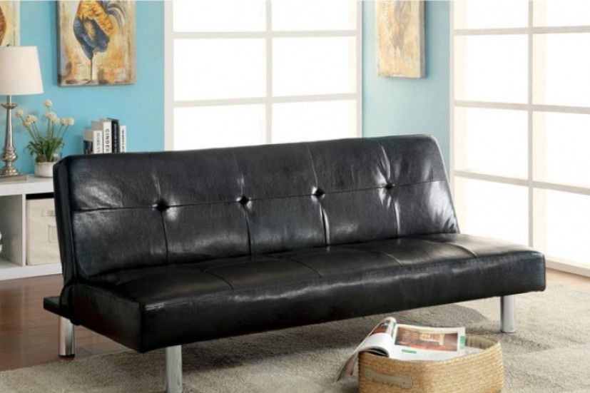 Brand New Black Leather Futon Sofa Sleeper 