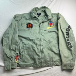 Forever 21 x Ron Bass Chosen Ones Sage Green Graphic Zip Jacket XL