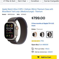 Apple Watch Ultra 2 GPS + Cellular 49mm Titanium Case with Blue/Black Trail Loop  (Medium/Large) - Titanium 