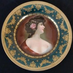 Antique Royal Vienna Porcelain Wagner Cabinet Green Portrait Plate Bavaria 