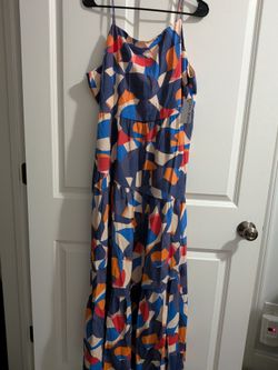 Nine West Geometric Print Tiered Maxi Dress in Size XL