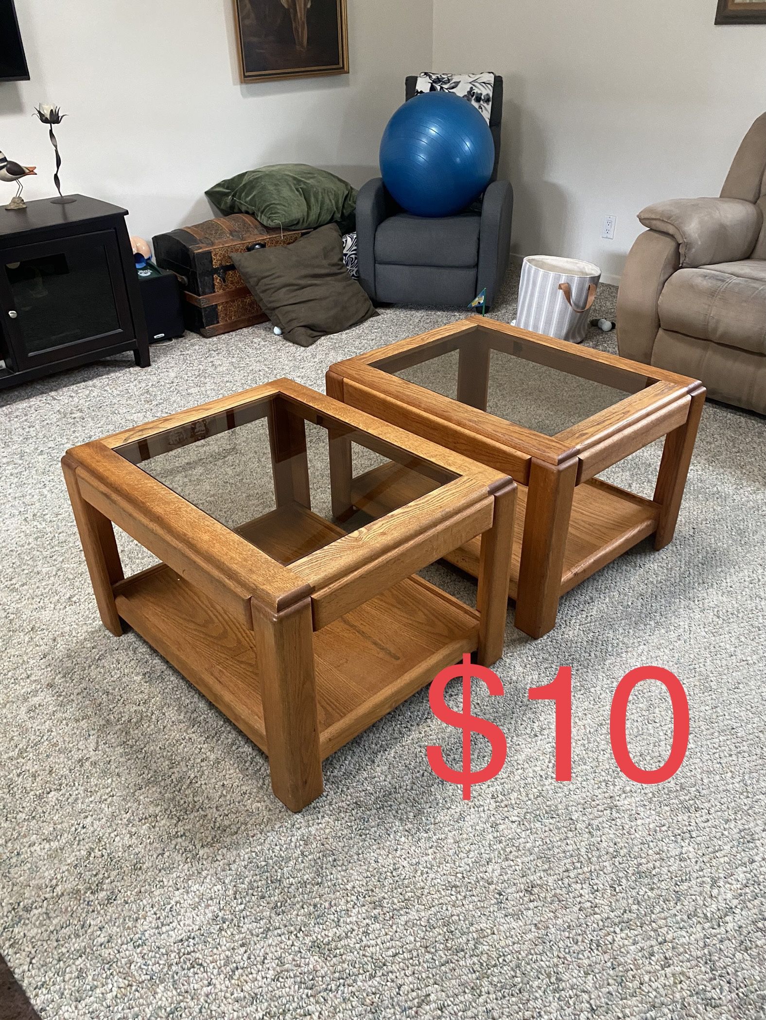 Glass Top Wood End Tables