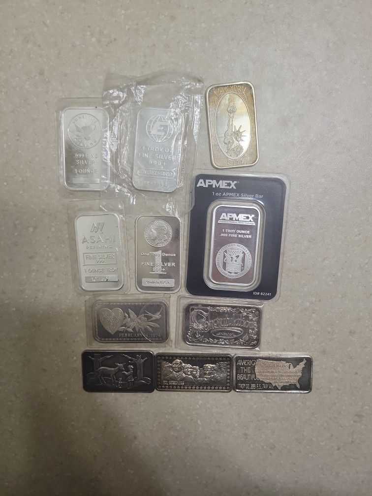 Assorted 1 Oz 999 Silver Bars. $39 Each